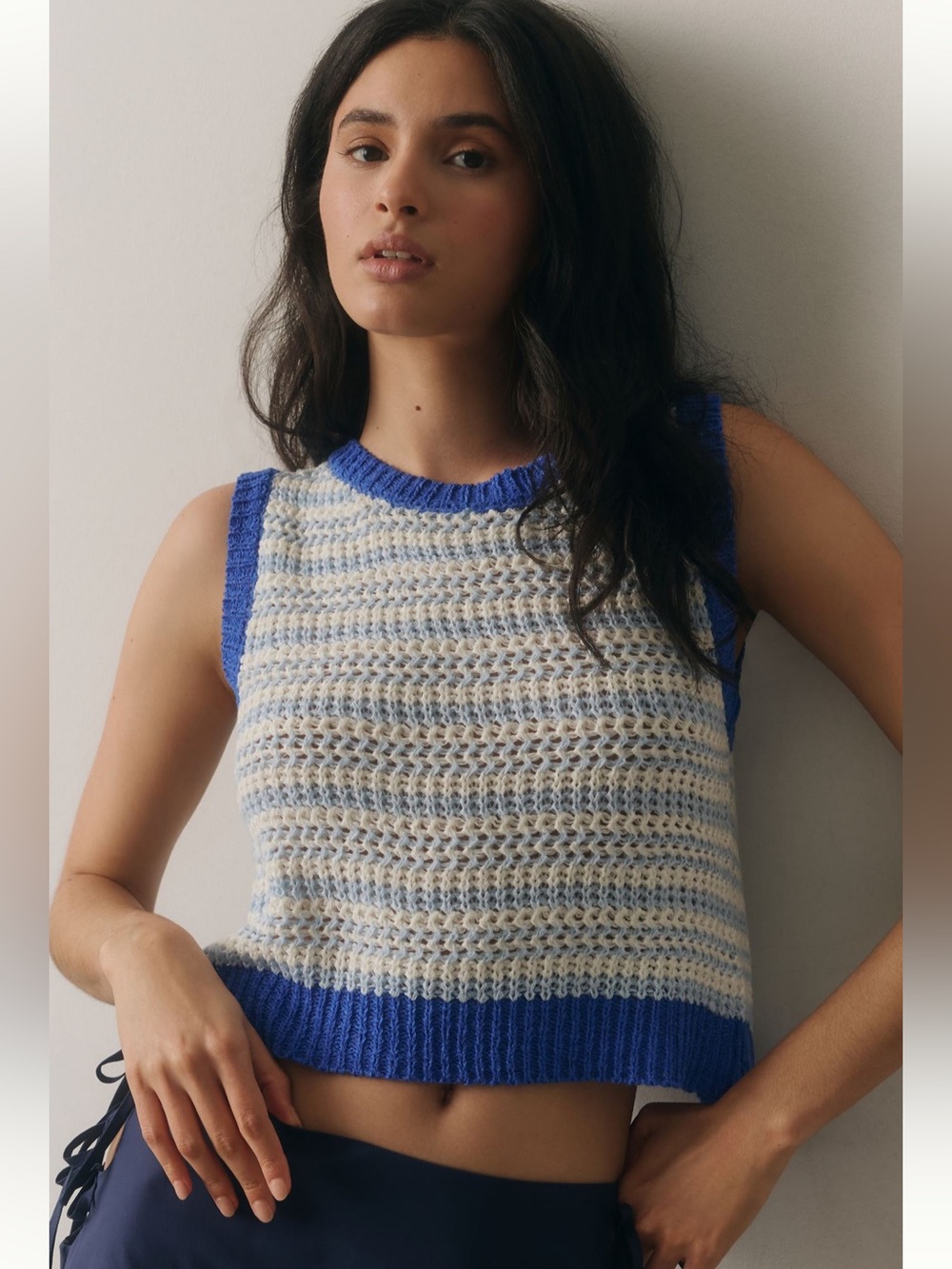 Anthropologie Flat White Open-Stitch Tie-Back Sweater Tank